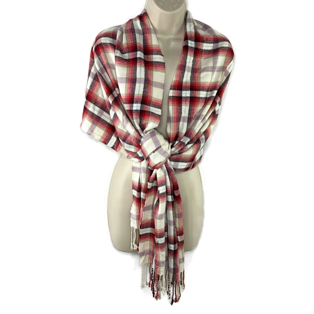 GAP Oversized Plaid Wrap & Scarf White Base Color with Blues and Reds